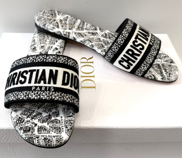 CHRISTIAN DIOR DWAY PLAN DE PARIS EMBROIDERED FLAT MULES