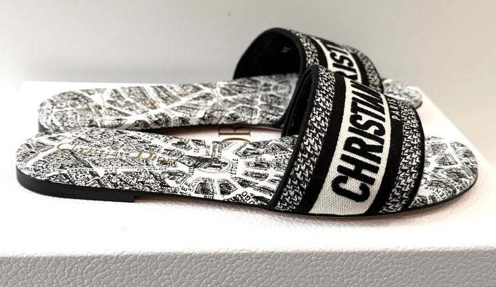CHRISTIAN DIOR DWAY PLAN DE PARIS EMBROIDERED FLAT MULES