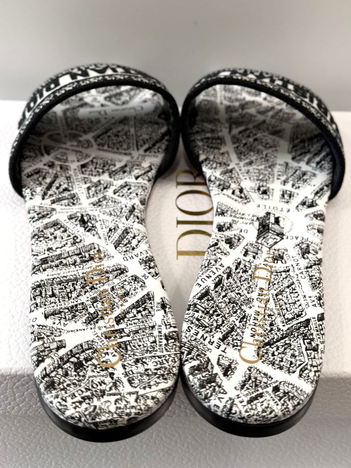 CHRISTIAN DIOR DWAY PLAN DE PARIS EMBROIDERED FLAT MULES