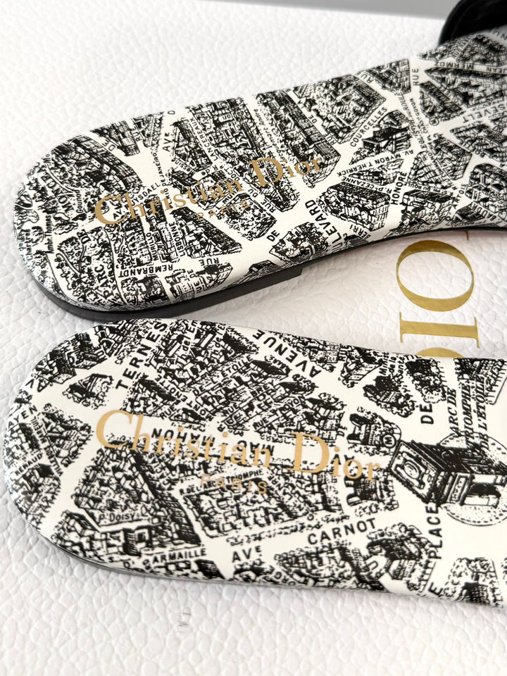 CHRISTIAN DIOR DWAY PLAN DE PARIS EMBROIDERED FLAT MULES