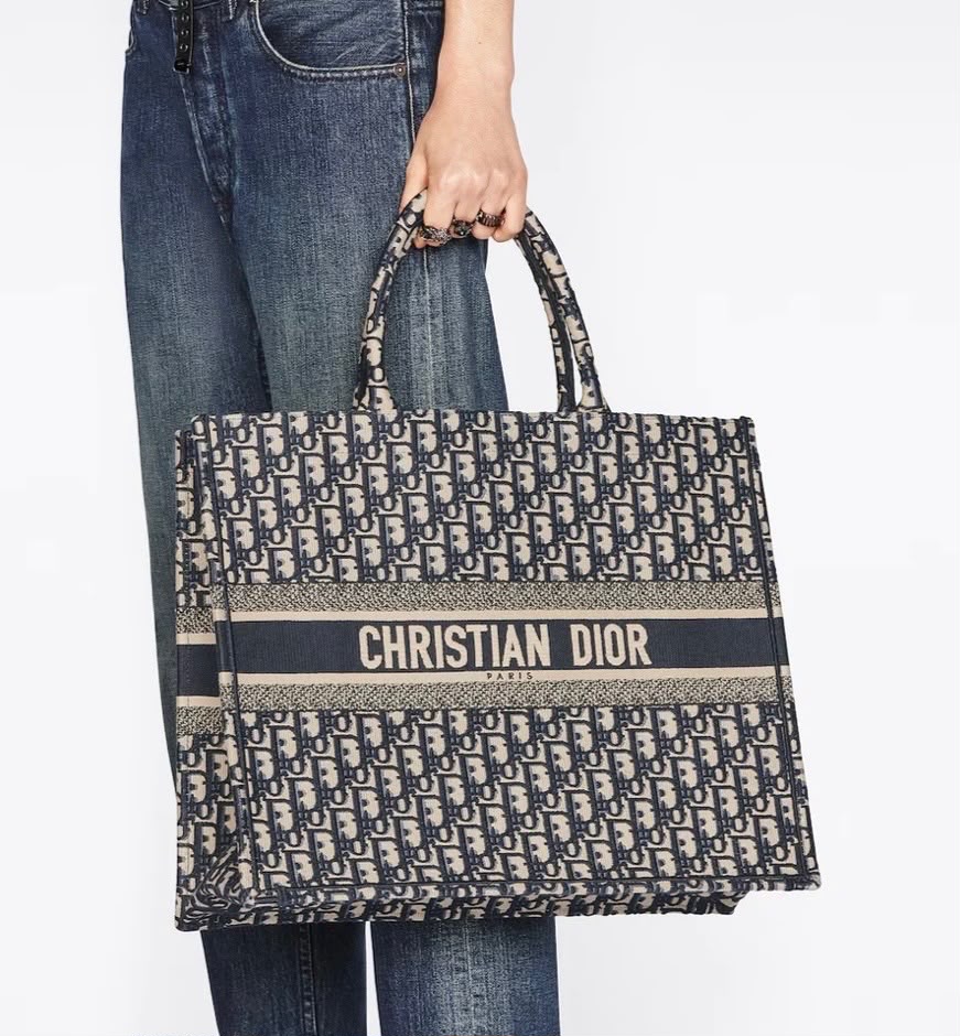 CHRISTIAN DIOR OBLIQUE EMBROIDERY LARGE BOOK TOTE BAG