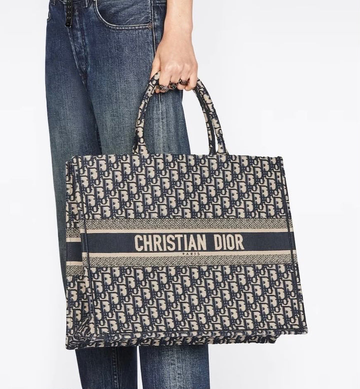 CHRISTIAN DIOR OBLIQUE EMBROIDERY LARGE BOOK TOTE BAG