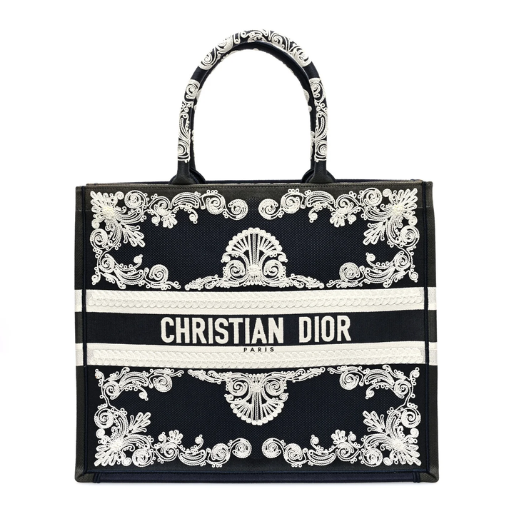 CHRISTIAN DIOR EMBROIDERED LARGE BOOK TOTE BAG