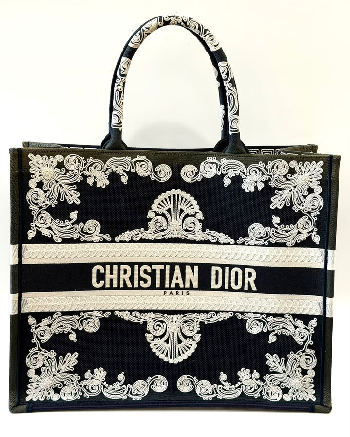 CHRISTIAN DIOR EMBROIDERED LARGE BOOK TOTE BAG