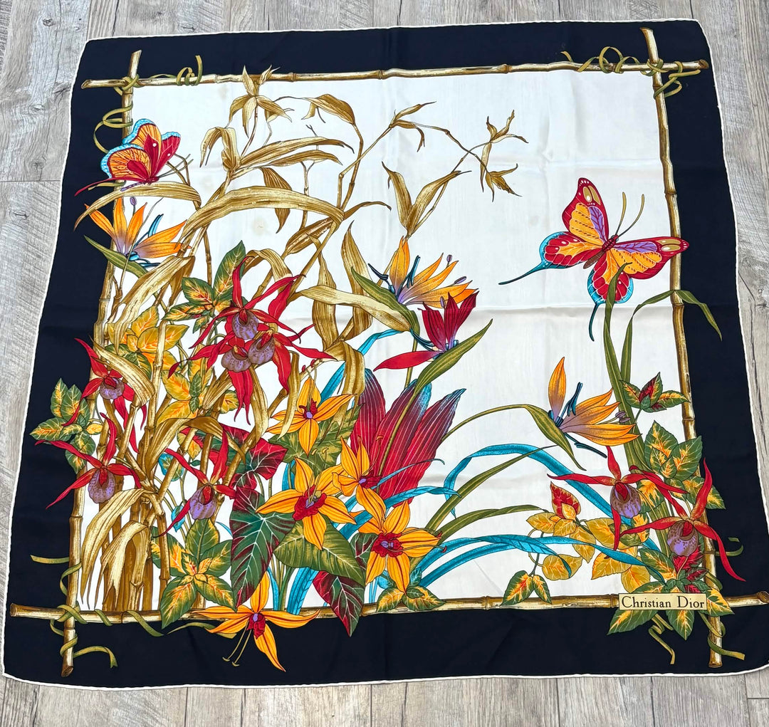 CHRISTIAN DIOR FLORAL BAMBOO SILK SCARF