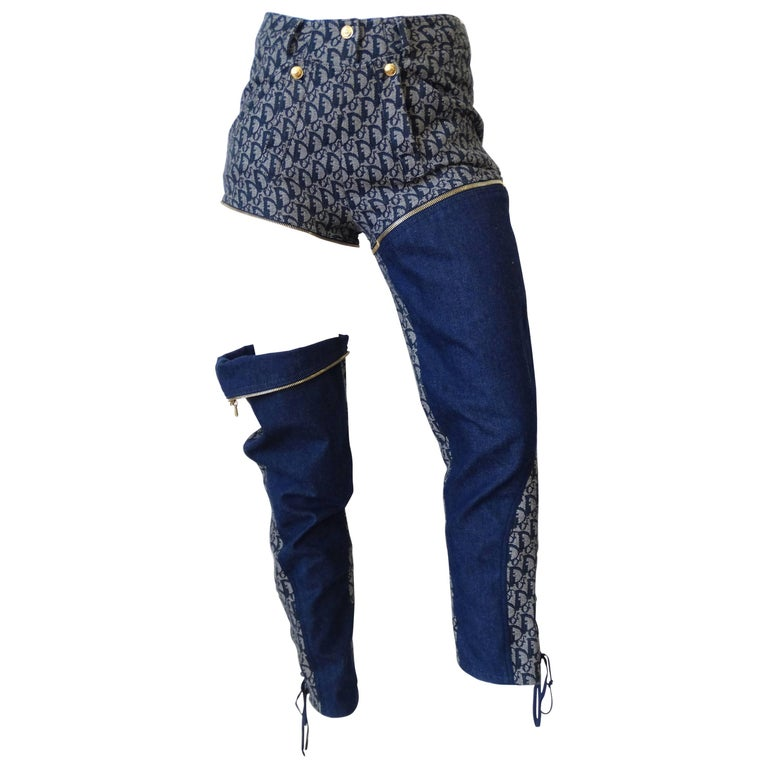 DIOR JOHN GALLIANO MONOGRAM DENIM ZIP OFF CONVERTIBLE PANTS
