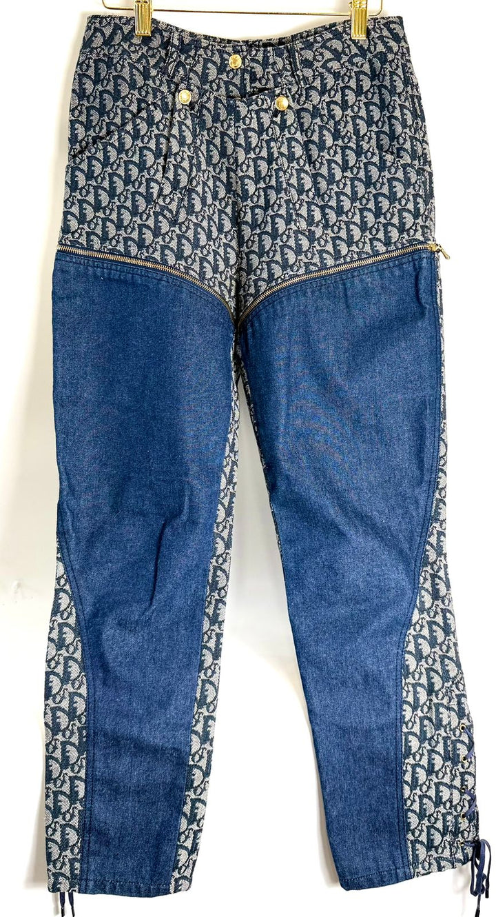 DIOR JOHN GALLIANO MONOGRAM DENIM ZIP OFF CONVERTIBLE PANTS