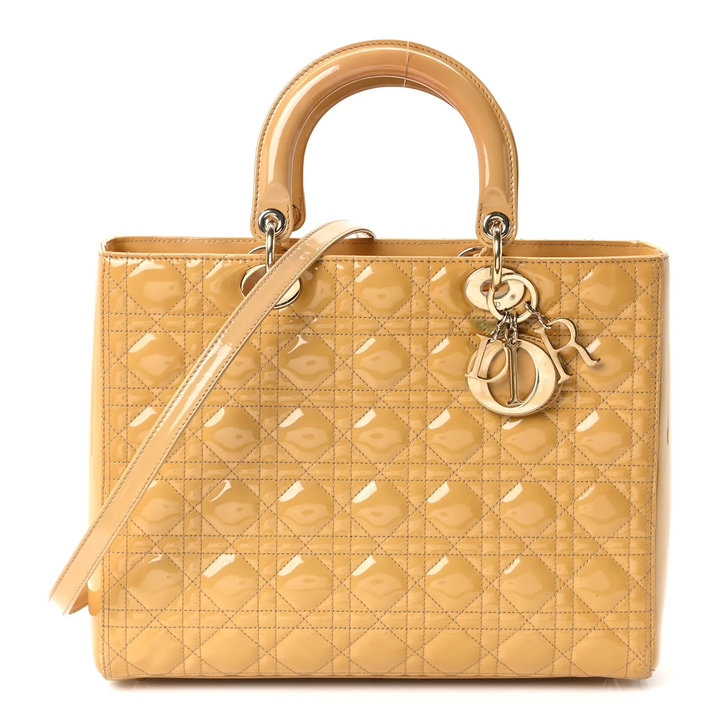 DIOR LADY DIOR CANNAGE PATENT CALF LEATHER LARGE TOTE BAG