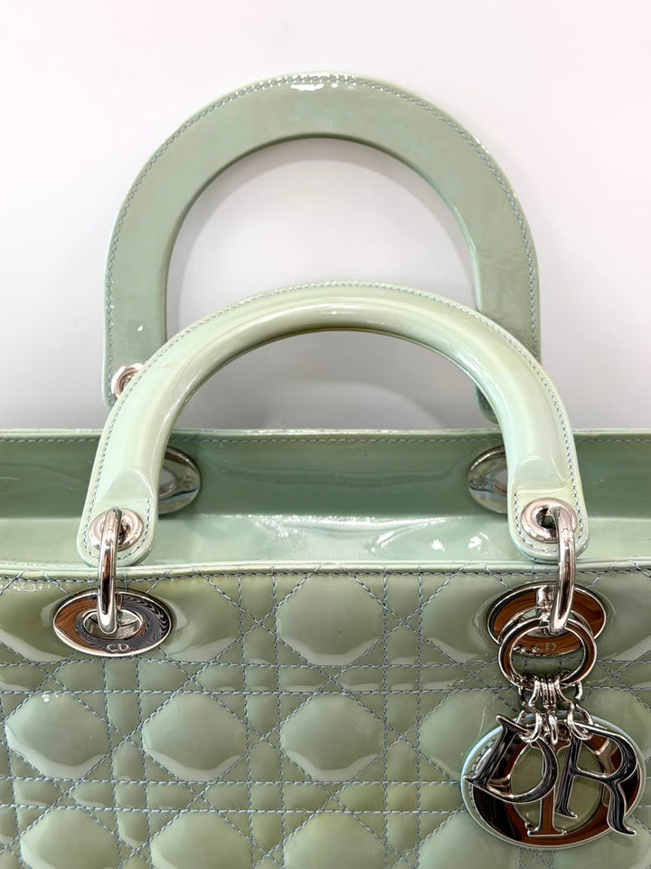 DIOR LADY DIOR  CANNAGE LARGE PATENT CALF LEATHER TOTE BAG