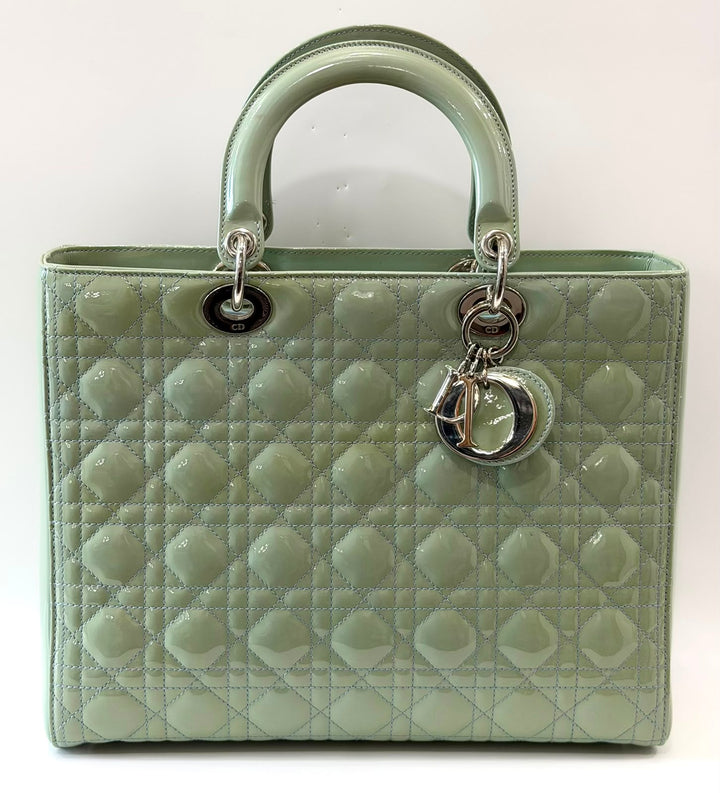 DIOR LADY DIOR  CANNAGE LARGE PATENT CALF LEATHER TOTE BAG