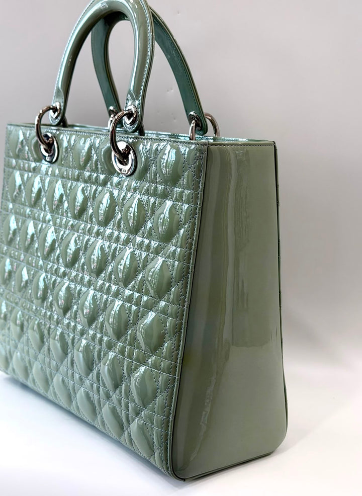 DIOR LADY DIOR  CANNAGE LARGE PATENT CALF LEATHER TOTE BAG
