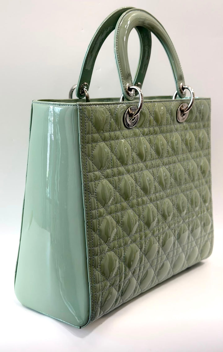 DIOR LADY DIOR  CANNAGE LARGE PATENT CALF LEATHER TOTE BAG