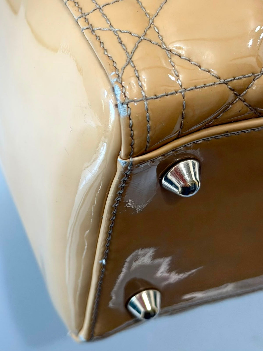 DIOR LADY DIOR CANNAGE PATENT CALF LEATHER LARGE TOTE BAG