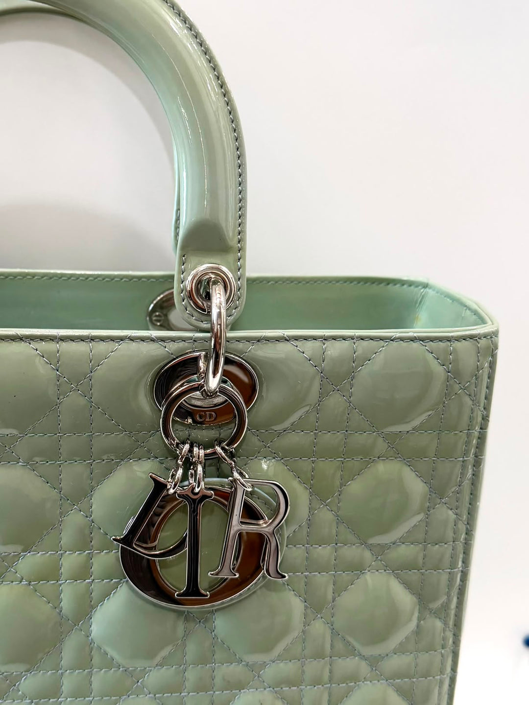 DIOR LADY DIOR  CANNAGE LARGE PATENT CALF LEATHER TOTE BAG