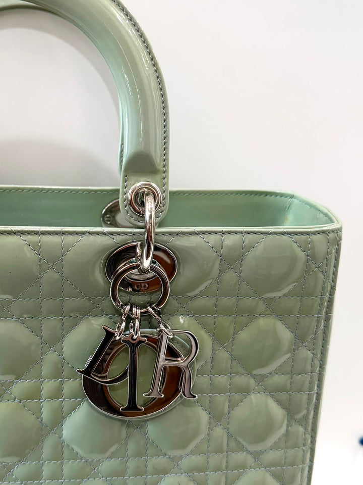 DIOR LADY DIOR  CANNAGE LARGE PATENT CALF LEATHER TOTE BAG