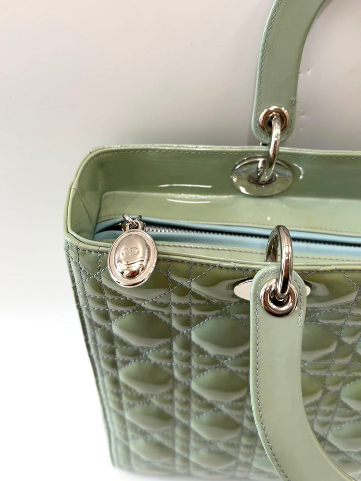 DIOR LADY DIOR  CANNAGE LARGE PATENT CALF LEATHER TOTE BAG