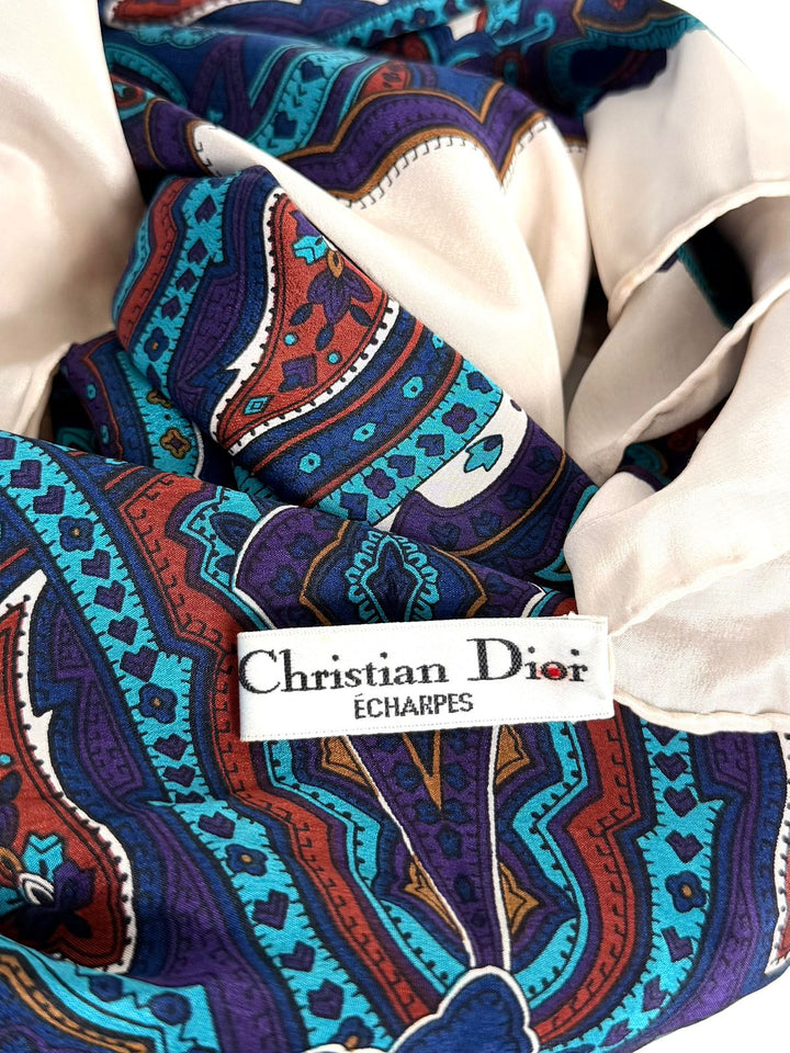DIOR VINTAGE PAISLEY PATTERNED SILK SCARF