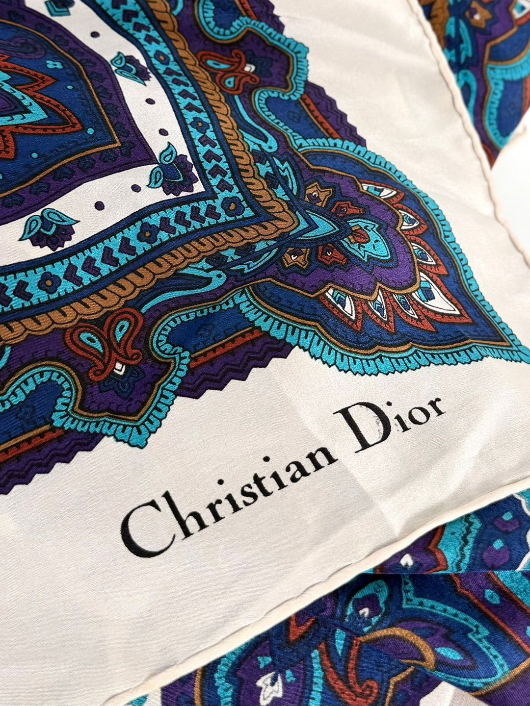 DIOR VINTAGE PAISLEY PATTERNED SILK SCARF