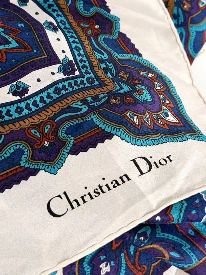DIOR VINTAGE PAISLEY PATTERNED SILK SCARF