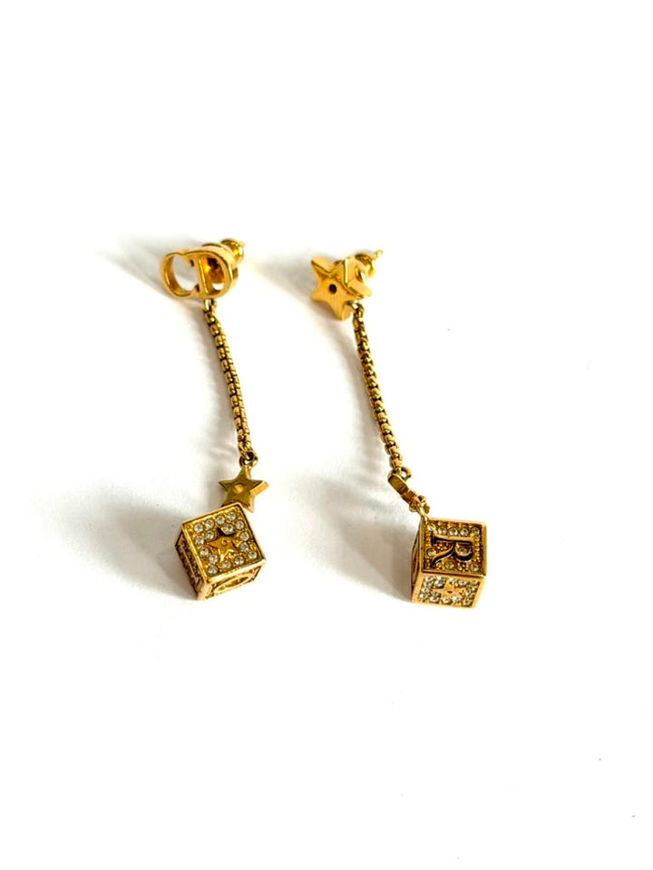 CHRISTIAN DIOR LUCKY DICE CRYSTAL-EMBEDDED DANGLE EARRINGS