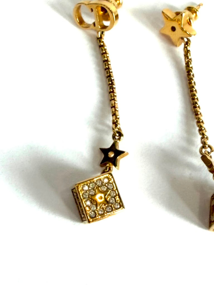CHRISTIAN DIOR LUCKY DICE CRYSTAL-EMBEDDED DANGLE EARRINGS