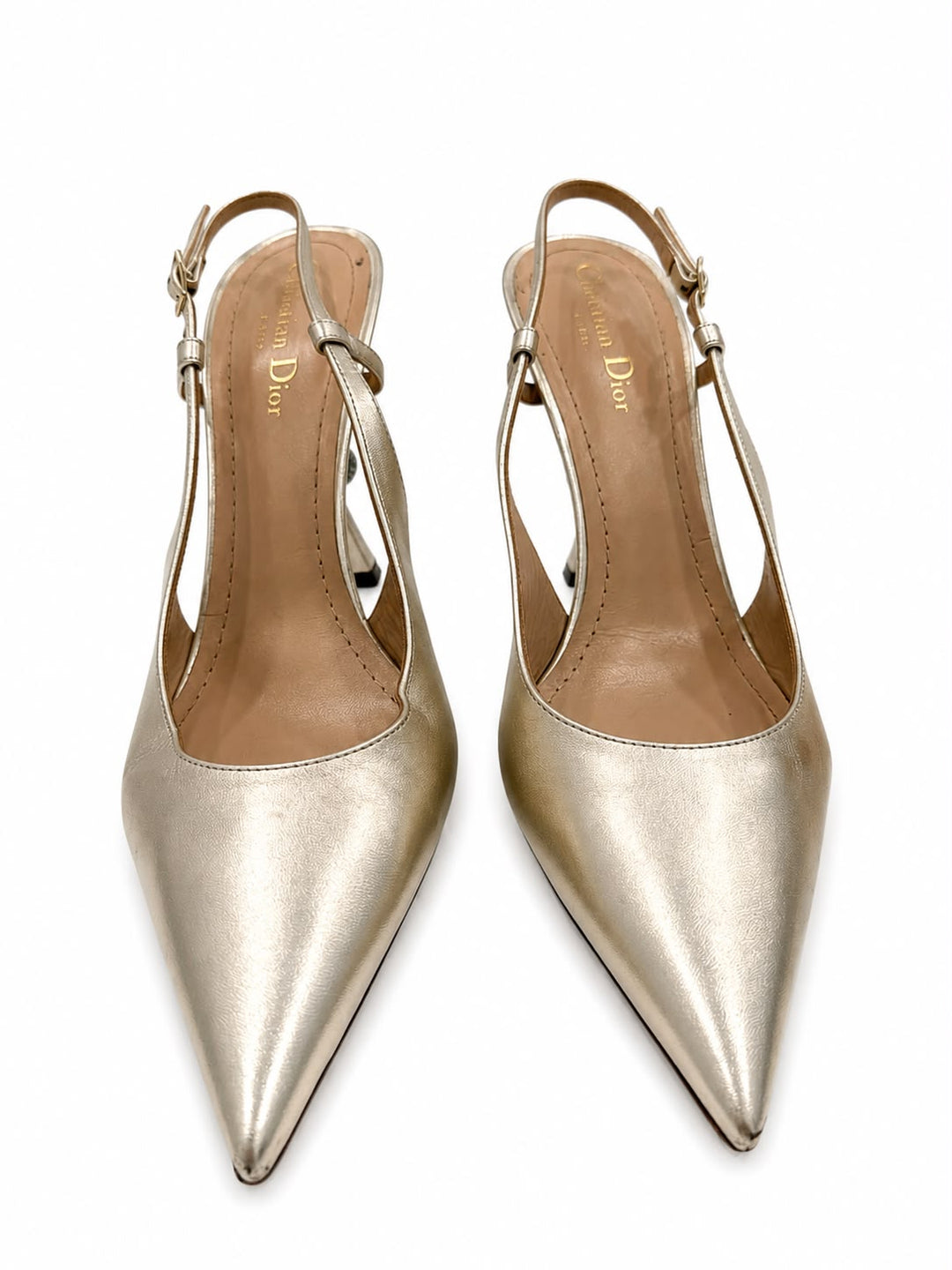 CHRISTIAN DIOR TRIBALES METALLIC LEATHER SLINGBACK PUMPS