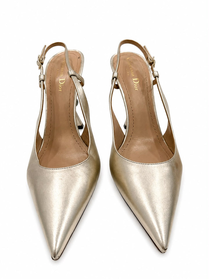 CHRISTIAN DIOR TRIBALES METALLIC LEATHER SLINGBACK PUMPS