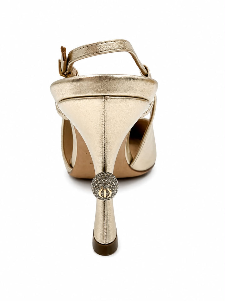CHRISTIAN DIOR TRIBALES METALLIC LEATHER SLINGBACK PUMPS