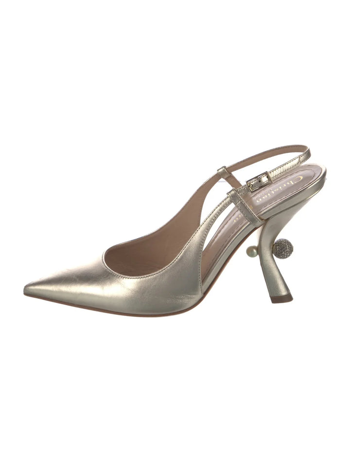 CHRISTIAN DIOR TRIBALES METALLIC LEATHER SLINGBACK PUMPS