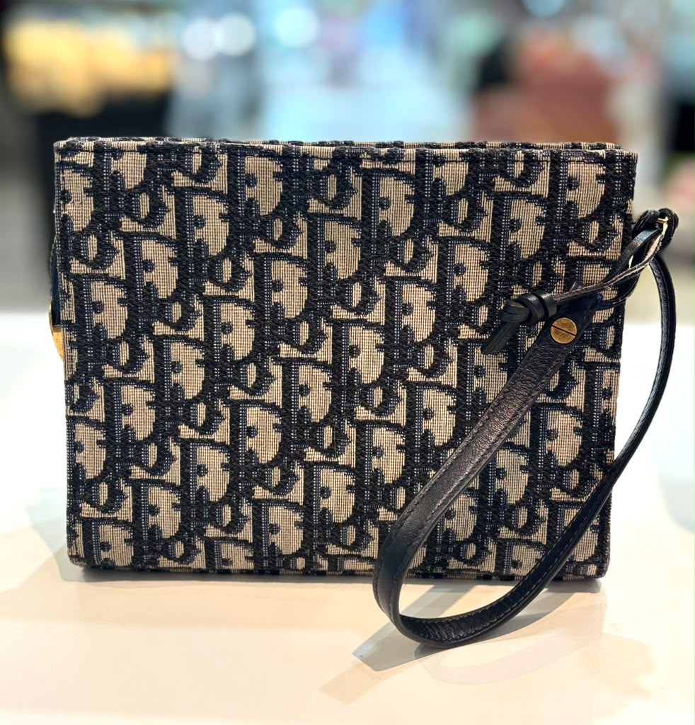 CHRISTIAN DIOR VINTAGE TROTTER CANVAS OBLIQUE POUCH-SHOULDER BAG