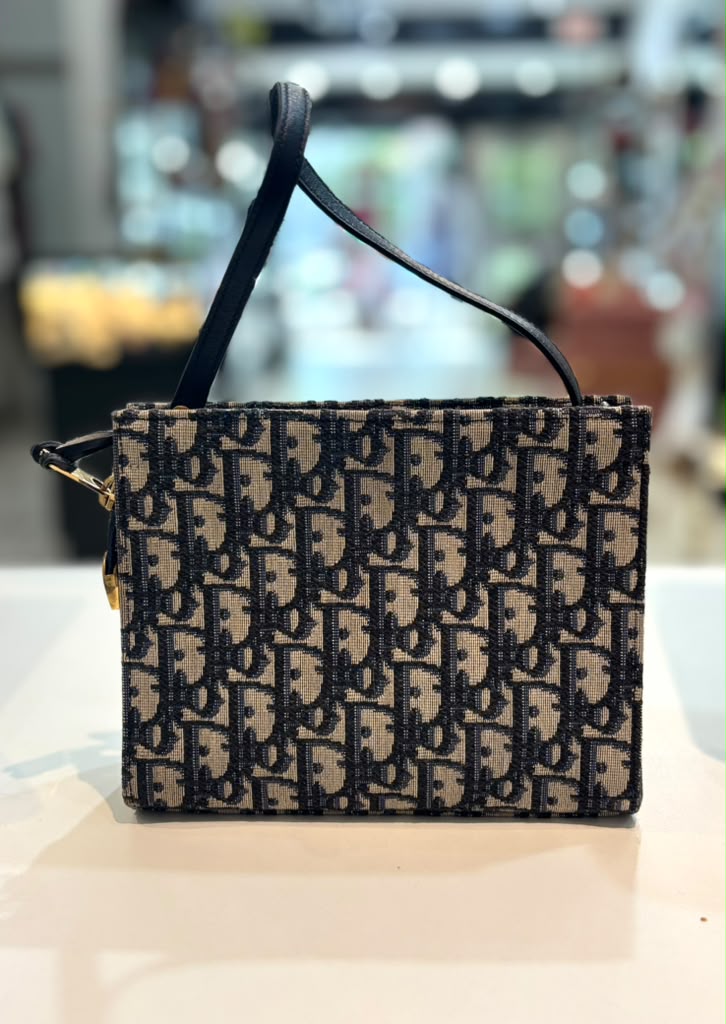 CHRISTIAN DIOR VINTAGE TROTTER CANVAS OBLIQUE POUCH-SHOULDER BAG