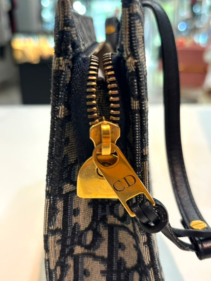 CHRISTIAN DIOR VINTAGE TROTTER CANVAS OBLIQUE POUCH-SHOULDER BAG