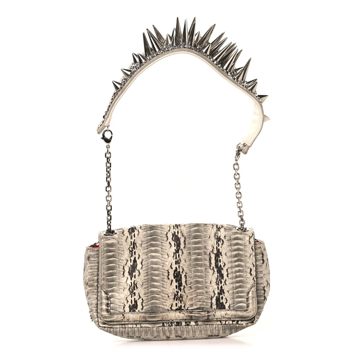 LOUBOUTIN ARTEMIS PYTHON SNAKESKIN SPIKE STRAP SHOULDER BAG