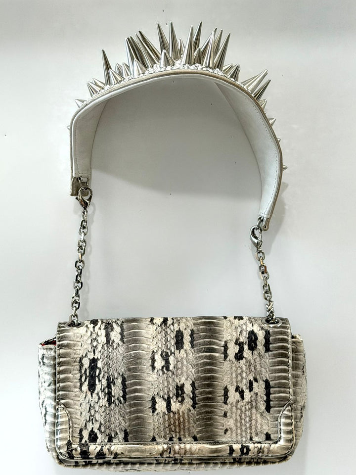 LOUBOUTIN ARTEMIS PYTHON SNAKESKIN SPIKE STRAP SHOULDER BAG