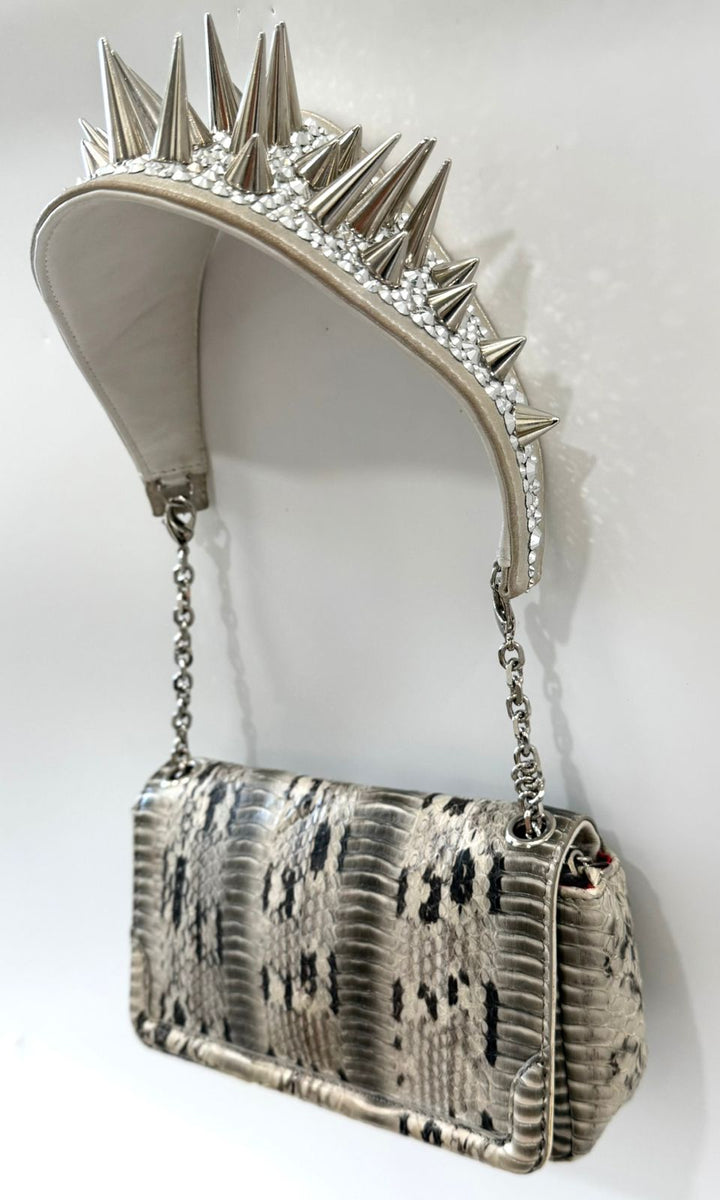 LOUBOUTIN ARTEMIS PYTHON SNAKESKIN SPIKE STRAP SHOULDER BAG
