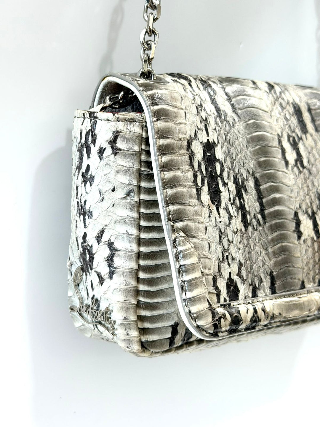 LOUBOUTIN ARTEMIS PYTHON SNAKESKIN SPIKE STRAP SHOULDER BAG