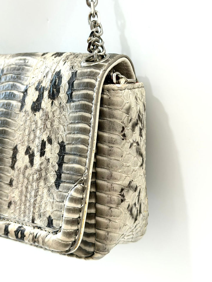 LOUBOUTIN ARTEMIS PYTHON SNAKESKIN SPIKE STRAP SHOULDER BAG