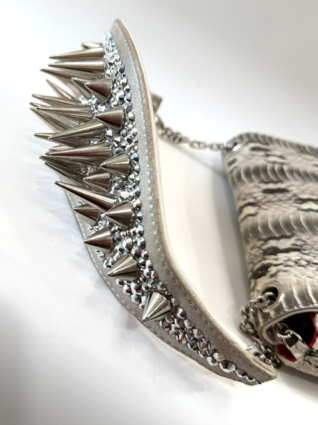 LOUBOUTIN ARTEMIS PYTHON SNAKESKIN SPIKE STRAP SHOULDER BAG