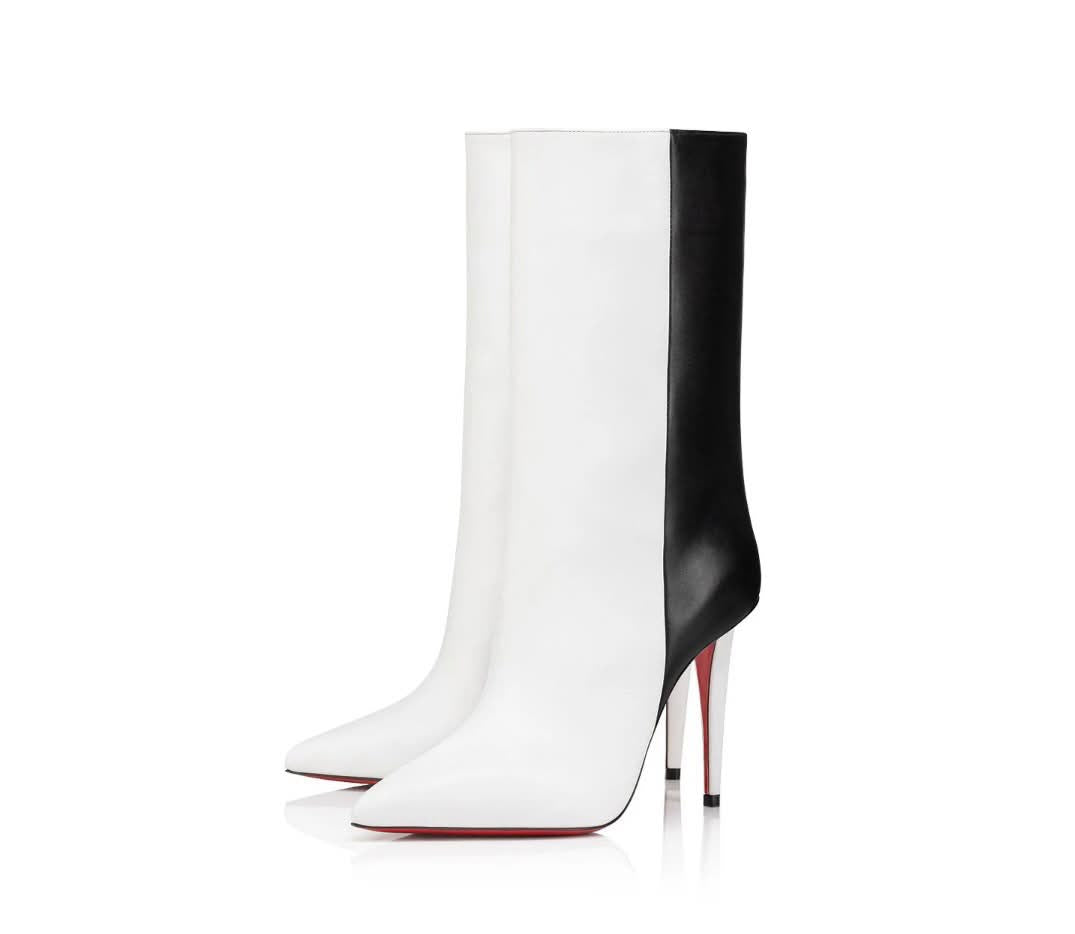 LOUBOUTIN ASTRILARGE 100MM TWO-TONE CALFSKIN LEATHER BOOTIES