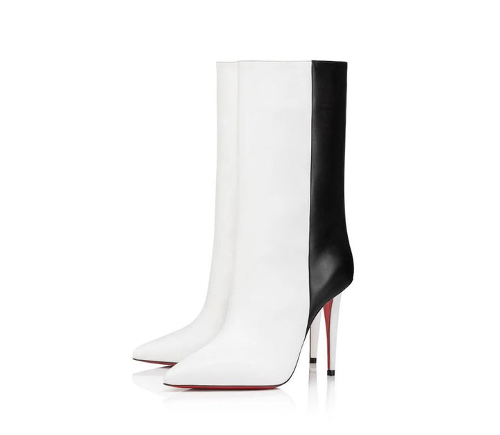 LOUBOUTIN ASTRILARGE 100MM TWO-TONE CALFSKIN LEATHER BOOTIES