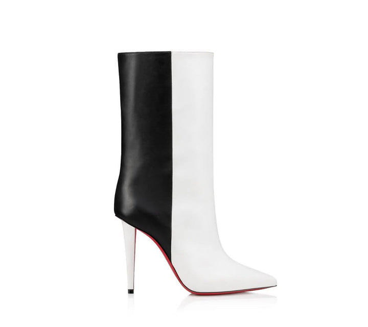 LOUBOUTIN ASTRILARGE 100MM TWO-TONE CALFSKIN LEATHER BOOTIES