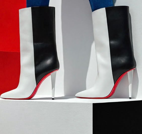 LOUBOUTIN ASTRILARGE 100MM TWO-TONE CALFSKIN LEATHER BOOTIES