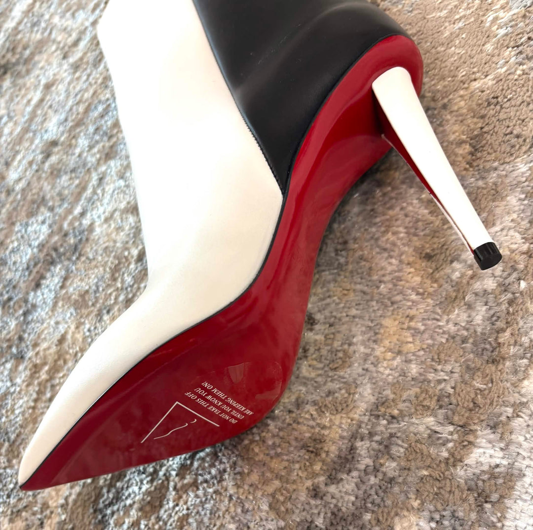 LOUBOUTIN ASTRILARGE 100MM TWO-TONE CALFSKIN LEATHER BOOTIES