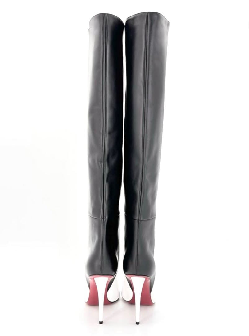 LOUBOUTIN ASTRILARGE BOTTA 100 CALFSKIN LEATHER KNEE-HIGH BOOTS