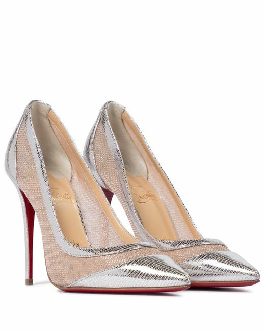 LOUBOUTIN GALATIVI 100 METALLIC LEATHER &amp; MESH PUMPS