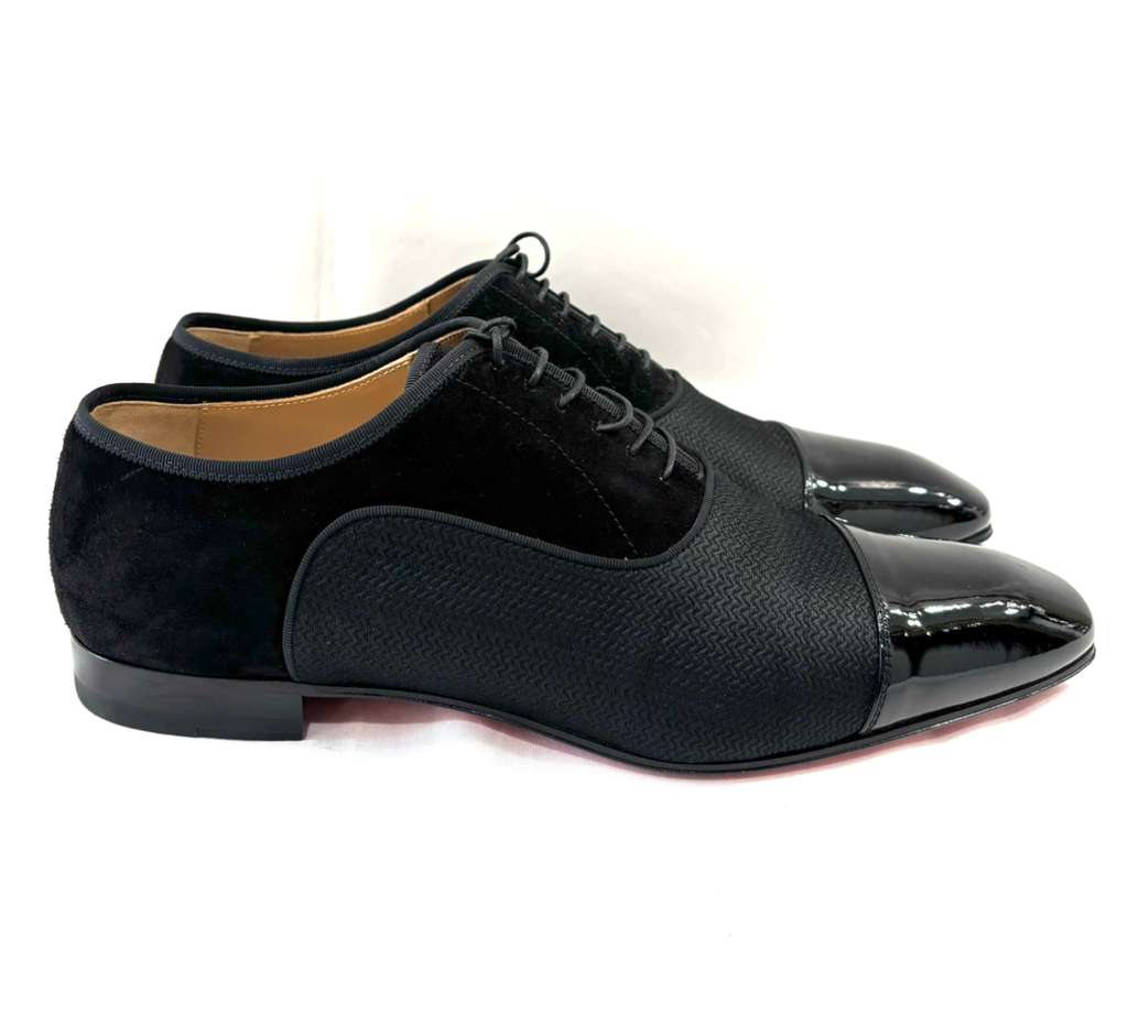 LOUBOUTIN GREGGO LEATHER-TRIMMED OXFORD MEN&