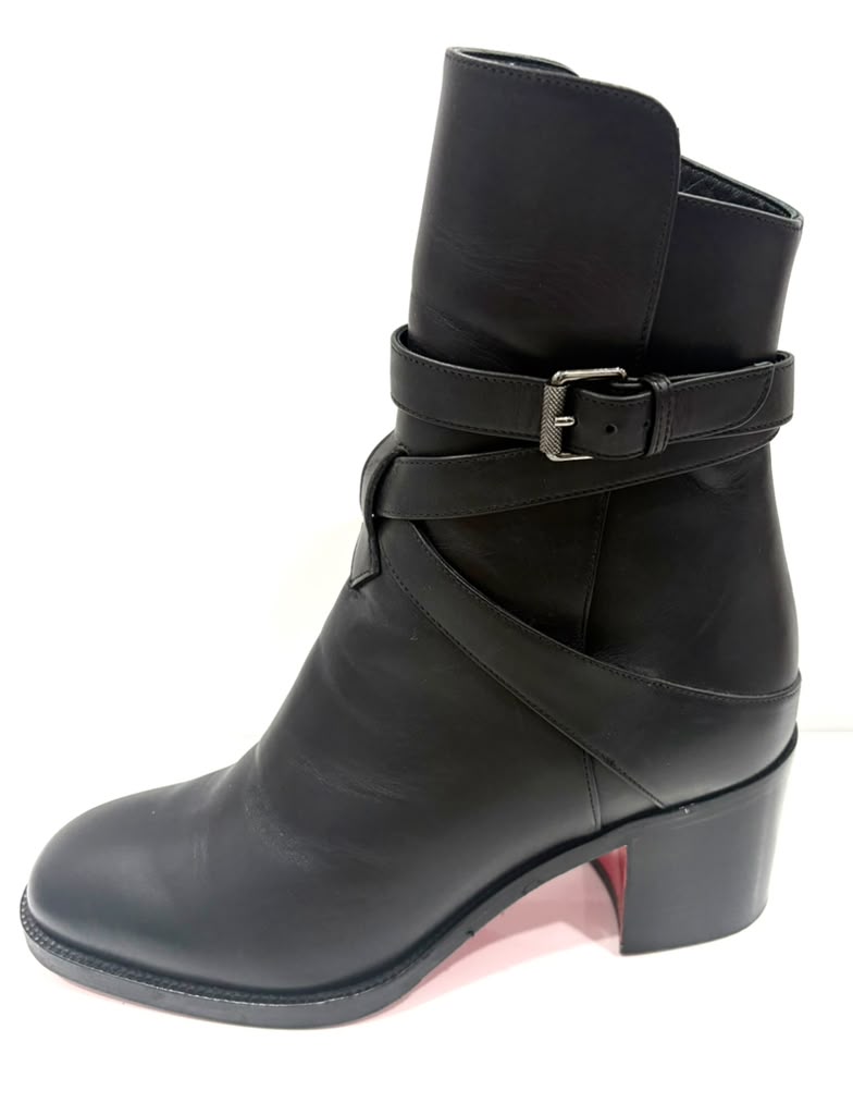 LOUBOUTIN KARISTRAP 70 CALFSKIN LEATHER ANKLE BOOTS