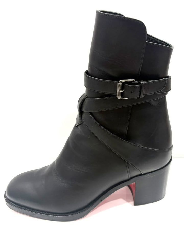LOUBOUTIN KARISTRAP 70 CALFSKIN LEATHER ANKLE BOOTS