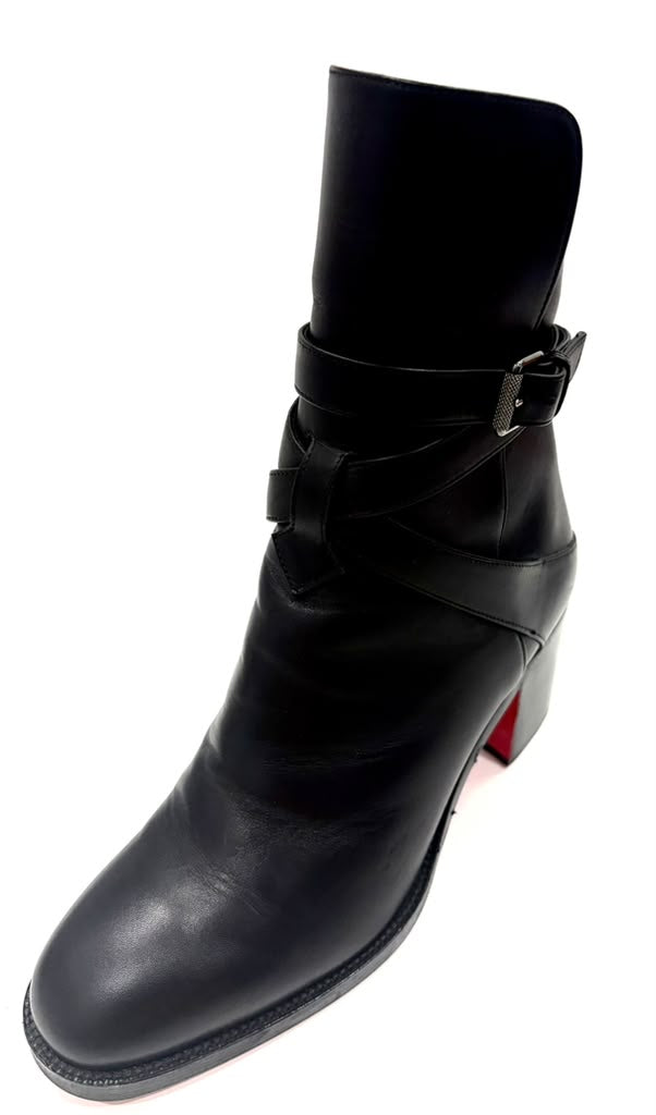 LOUBOUTIN KARISTRAP 70 CALFSKIN LEATHER ANKLE BOOTS