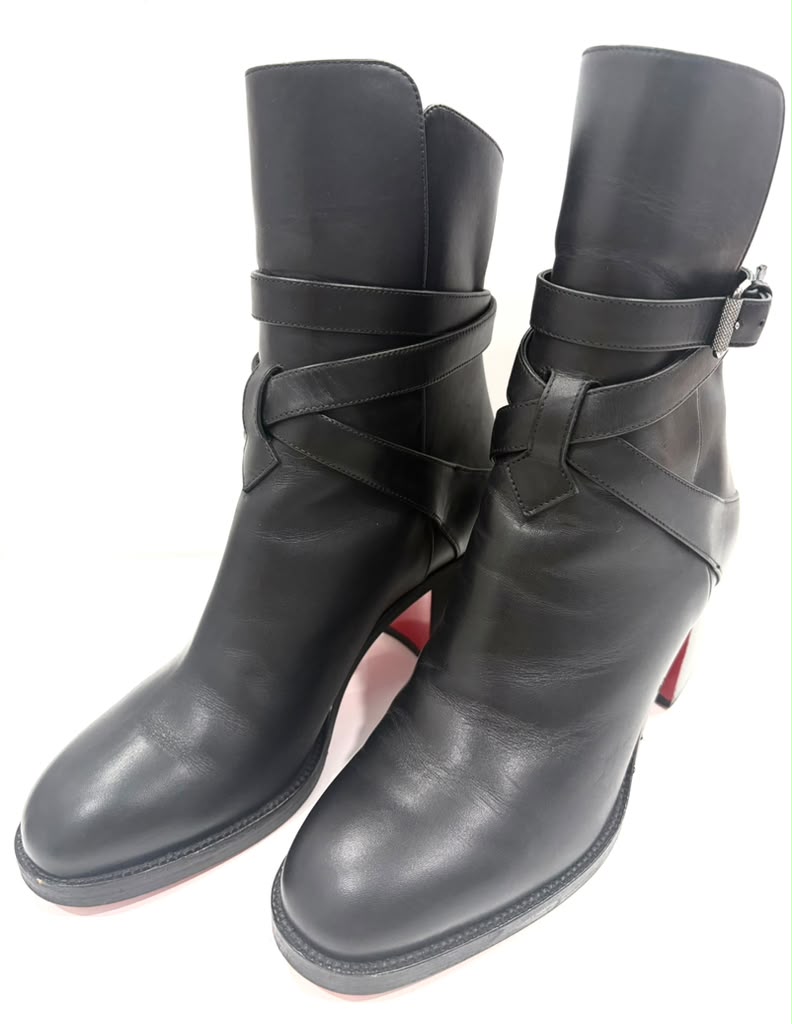 LOUBOUTIN KARISTRAP 70 CALFSKIN LEATHER ANKLE BOOTS